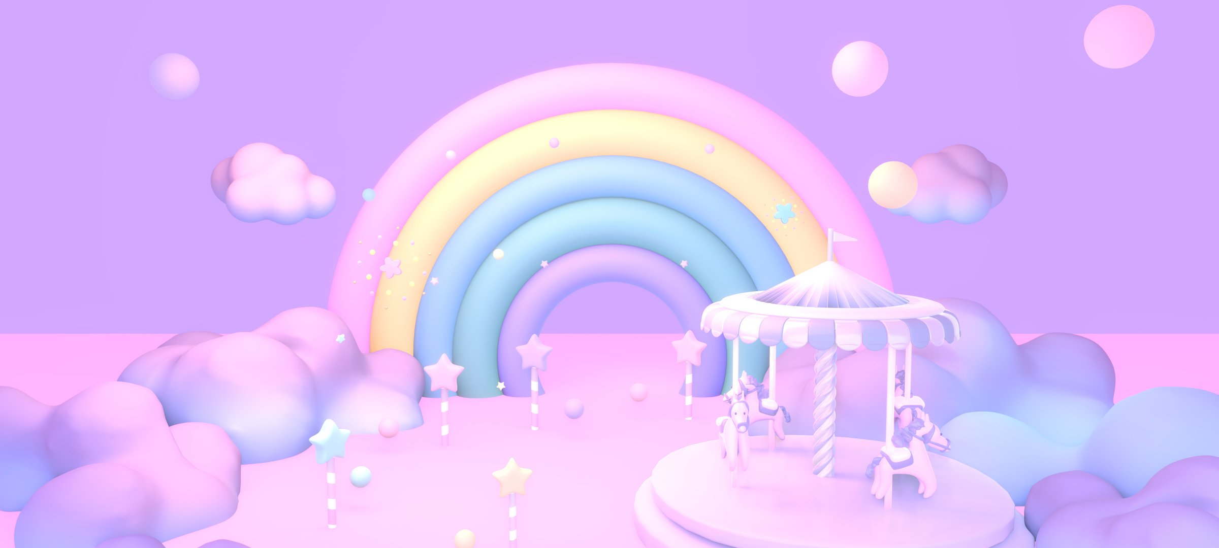 pastel rainbow land with carousel